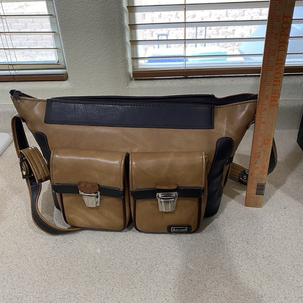 Vintage Marsand Camera Messenger Bag Tan Brown Faux Leather Utility Photography - Picture 10 of 11